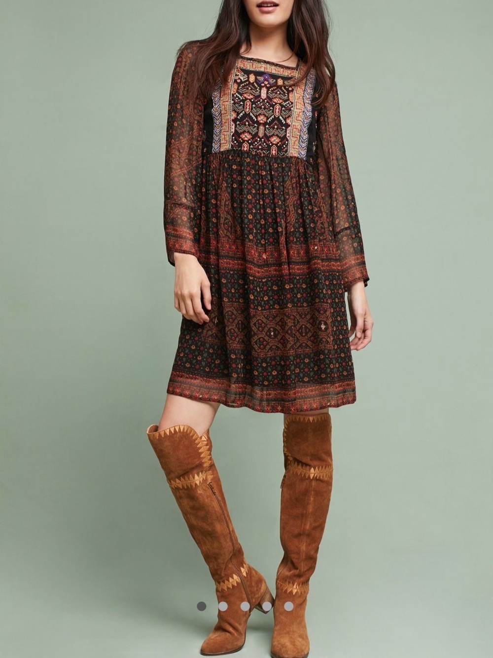Anthropologie Akemi + Kin Womens Boho Embroidered Black Floral Midi Dress